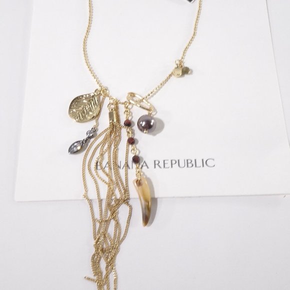 Banana Republic Jewelry - Banana Republic Horn Tassel Ball leaf Crystal Pendant Necklace NWT 49.50
